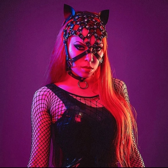 Naughty Nights Adult Leather Cat Mask - Picture 3 of 3